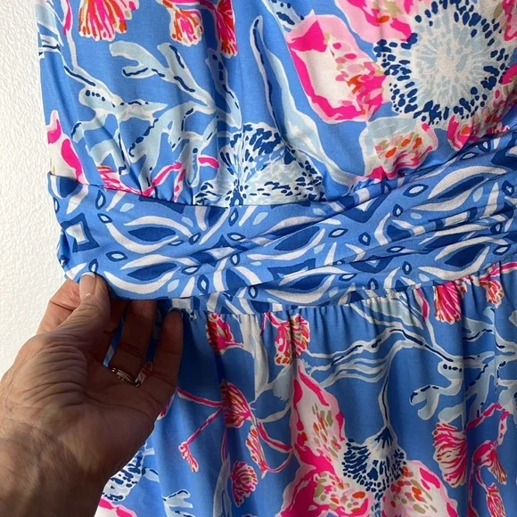 Lilly Pulitzer Helina One Shoulder Midi Blue Dress in Bahamian Rhapsody Swim, M. - Picture 6 of 14